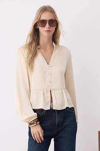Trendyol Collection Mink Satin Shirring Detailed Boho Shirt Twoaw26Go00078