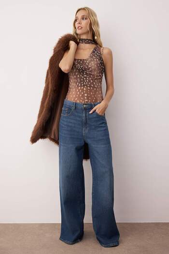 Trendyol Collection Καφέ-Πολύχρωμο Animal Degaje Πλεκτό Τούλι με λουράκι γιακά για πάρτι TPRAW26BD00004