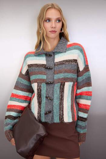 Trendyol Collection Multicolor Soft Textured Knitwear Cardigan Twoaw26Hi00198
