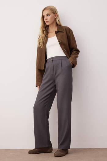 Trendyol Collection Gray Straight/Straight Cut Woven Fabric Trousers Twoaw22Pl0321