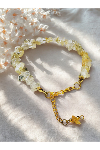 ayrestyle Citrine Cracked Stone Gold Adjustable Bracelet with Extension Chain, Yellow Citrine Crystal Cracked Stone Bracelet