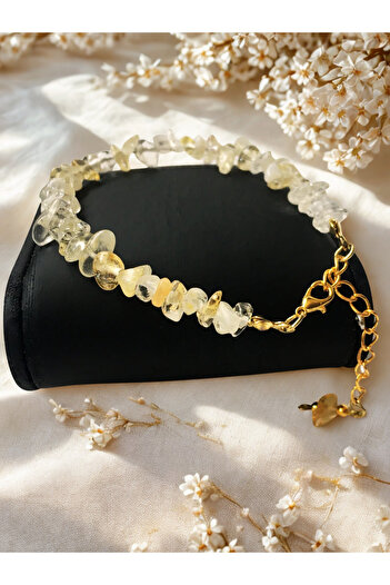 ayrestyle Citrine Cracked Stone Gold Adjustable Bracelet with Extension Chain, Yellow Citrine Crystal Cracked Stone Bracelet