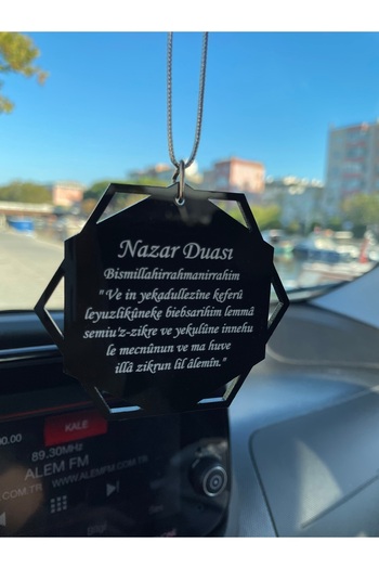 estölye Siyah Pleksi Ayetel Kürsi Ve Nazar Dualı Araba Süsü Dikiz Aynası Süsü Araba Hediyesi -Çift Taraflı