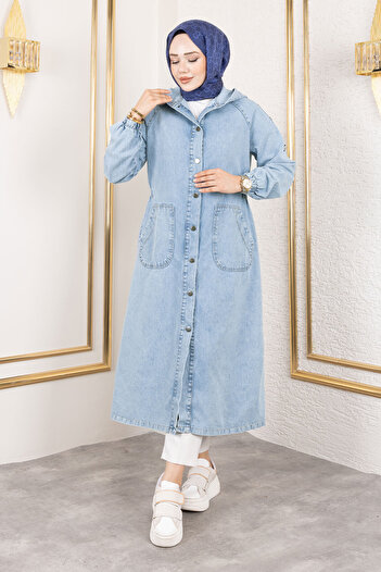 Tesettür Dünyası Jeans Cap with Cut Sleeves Tsd230643 Light Blue