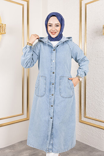 Tesettür Dünyası Jeans Cap with Cut Sleeves Tsd230643 Light Blue