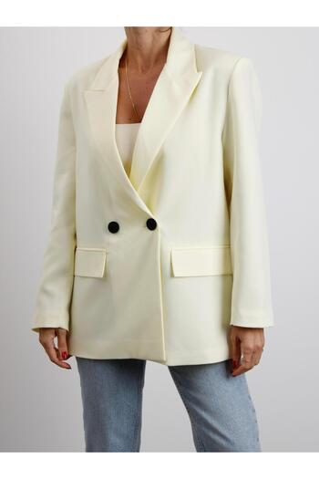 Maldia Shop Women's Polyviscon Fabric Lined Lemon Yellow Blazer Jacket