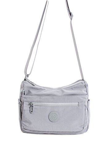 Çanta Trend Women's Multi-Eye Waterproof Crinkle Fabric Light Gray Color Crossbody Shoulder Bag