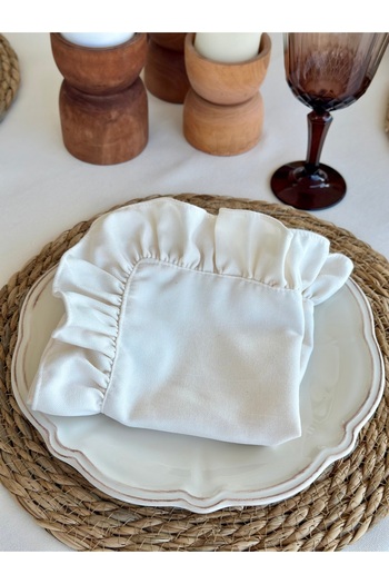 Decamor home 6 Pieces Ecru Frilly Napkins Stain Resistant Fabric Velvet Textured