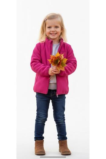 LİTTLE TORTOİSE Girl - Fuchsia Fleece Cardigan with Zippered Pockets and Thick Feathers
