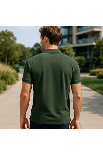 Maccali Men's Slim Fit Short Sleeve Basic Khaki Polo Neck T-Shirt