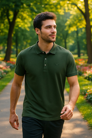 Maccali Men's Slim Fit Short Sleeve Basic Khaki Polo Neck T-Shirt