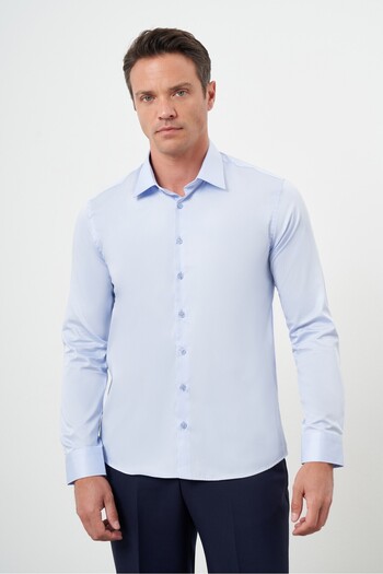 Morven Men's A. Blue Cotton Solid Pattern Hard Neck Slim Fit Shirt