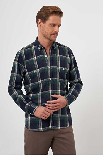 Morven Men's Green Trend Plaid Regular Fit Buttoned Collar Lumberjack Shirt