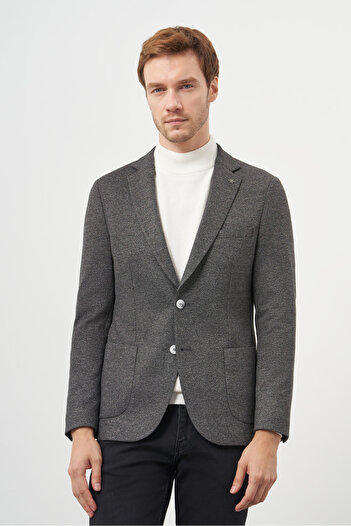 Morven Men's Black Knitted Slim Fit Bag Pocket Mono Collar Sports Jacket