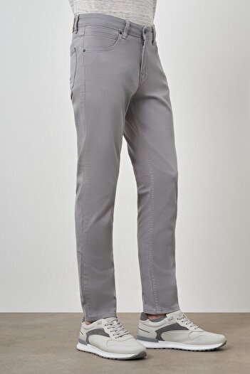 Morven Erkek Gri Pamuk 5 Cep Slim Fit Jean Kot Pantolon