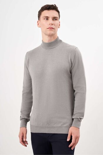 Morven Men's Gray Basic Half Turtleneck Dynamic Fit Relaxed Fit Knitwear