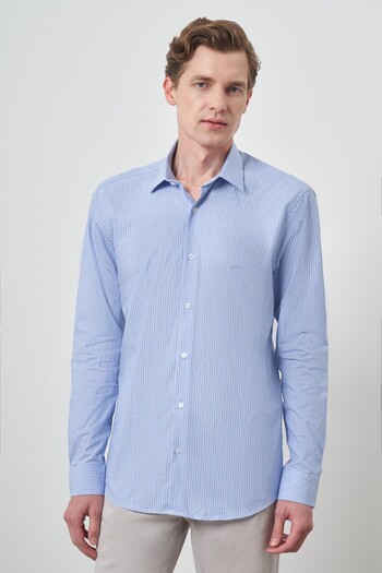 Morven Men's A. Blue Cotton Trend Slim Fit Hard Collar Shirt