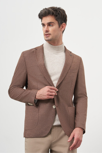 Morven Men's Brown Woven Slim Fit Mono Collar Jacket
