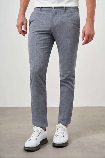 Morven Чоловічі темно-сині штани з візерунком Sawa, полівіскоз-льняні, slim fit