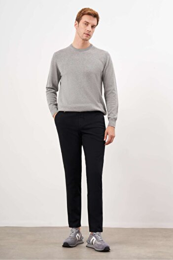 Morven Erkek Siyah Yazlık Pamuk Yan Cep Slim Fit Chino Pantolon