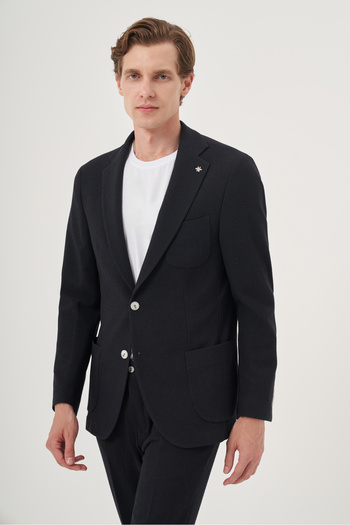 Morven Чоловічий синій полівіскон трендовий смугастий slim fit костюм з монокомірцем