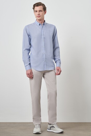 Morven Men's A. Blue Linen Dynamic Fit Button Collar Shirt