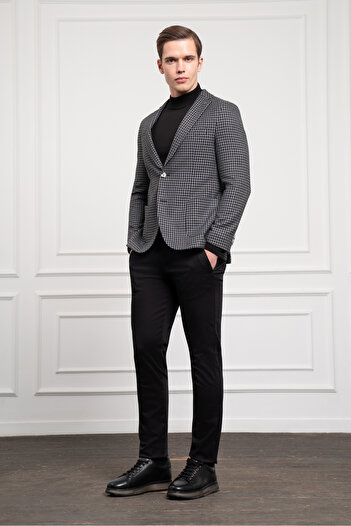 Morven Men's Black Woven Slim Fit Slim Fit Mono Collar Jacket
