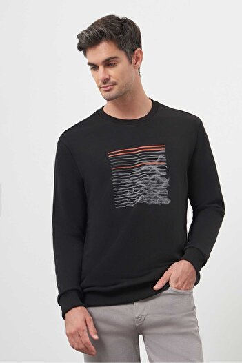 Morven Men's Black Trend Crew Neck Sweat-Shirt