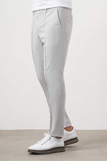 Morven Erkek Gri Poliviskon Trend Düz Slim Fit Nervürlü Lastikli Pantolon