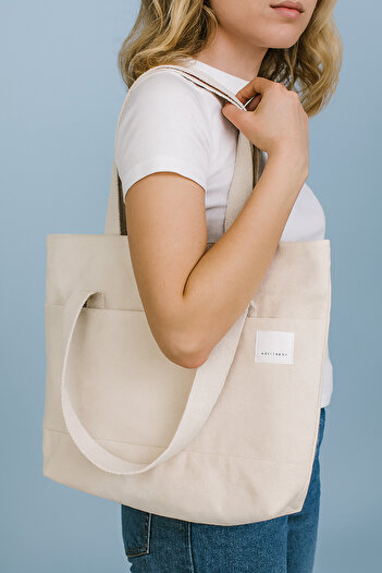 YUNUSOĞLU HOME Women's Cream Hand, Shoulder and Beach Bag. Canvas Multi-Purpose Use Bag