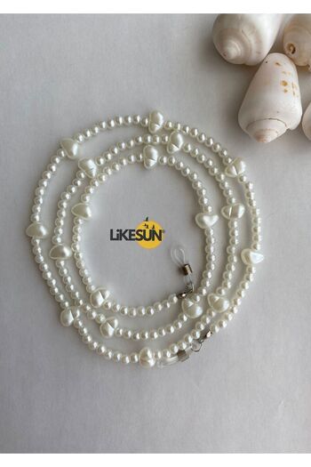 LiKESUN Pearl Collection - Double Wrapped Necklace with Glasses Strap, String, Antique and Chain Detail