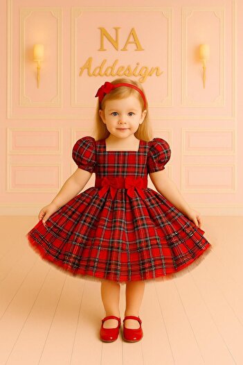 NA ADDESIGN New Year's Girls' Dress - Short Puff Sleeve, Tutu Flannel, Christmas Photo Shoot Outfit