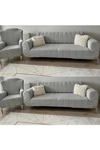 Bright Home Jakarli Koltuk ,kanepe ,çekyat Örtüsü Çubuk Desen Esnekli Eteksiz3+3+1+1 Takım