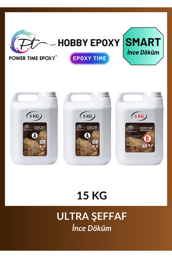 POWER TIME EPOXY 15 Kg Wood Epoxy Smart/ Sehpa, Masa, Aksesuar Için Şeffaf Epoksi Reçine Ince Döküm
