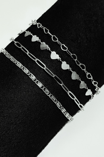 sleyshop Thin Chain 4-Piece Heart Women's Bracelet Set