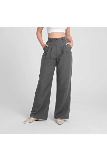LAVA FASHION Γυναικείο ψηλόμεσο παντελόνι Palazzo από ύφασμα πλισέ