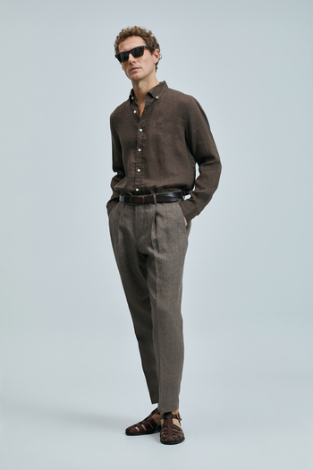 Lufian Alberto Smart Ανδρικό παντελόνι Chino Comfort Πλισέ καφέ