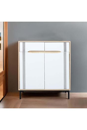 BAITY 2-Door Wooden Shoe Cabinet with 4 Shelves and 2 Drawers - Wooden and White