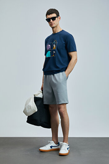 Lufian Funky Modern Graphic T-Shirt Navy Blue