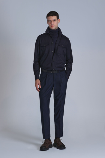 Lufian Cameron Men - Slim Fit Navy Blue Basic Shirt