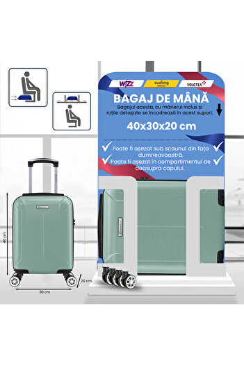 Quasar & Co. Troler cabina,40x30x20cm, bagaj de mana,troller cu cifru,valiza 4 roti detasabile,ABS,SMART,turcoaz