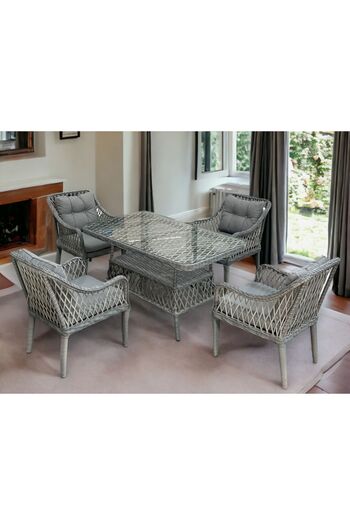 Tu Tienda MEDYA 6 SANDALYE+MASA(80*140) BAHÇE BALKON MUTFAK TAKIMI,GRİ
