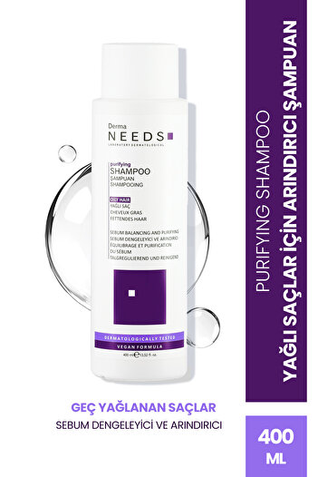 Derma Needs Yağlı Saçlar İçin Şampuan Şampuan 400ml |Sebum Dengeleyici| Biotinli, Sülfatsız, B5 Vitaminli
