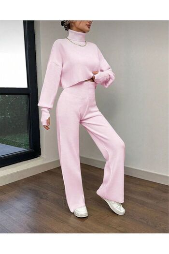 munora butik Finger Interlocking High Waist Knitwear Pink Set