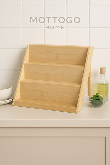 Mottogo Bamboo 3-Layer Folding Spice Rack Stand with Drawer Spice Rack Stand