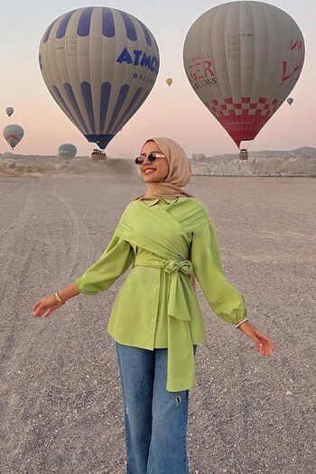 LOCCO Women's Shoulder Tie Poplin Shirt Green