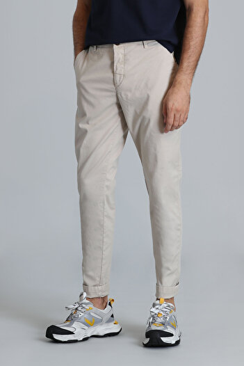 Lufian Tom Smart Men's Chino Trousers Slim Fit Beige