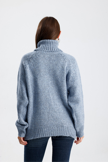 Figo Pulover din tricot cu nervuri - Gât roscat, mânecă raglan