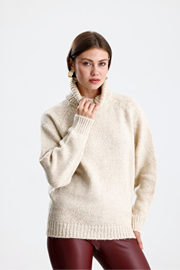 Figo Pulover din tricot cu nervuri - Gât roscat, mânecă raglan