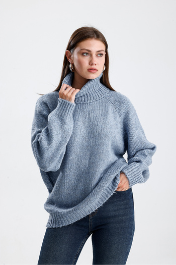 Figo Pulover din tricot cu nervuri - Gât roscat, mânecă raglan